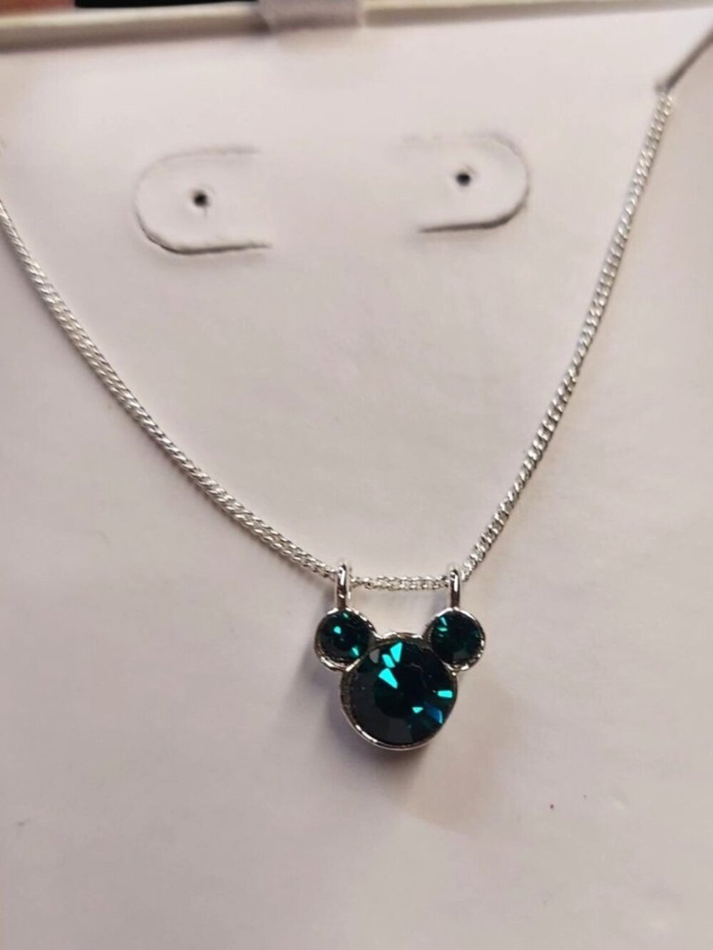 Disney Sterling Silver Necklace With Mickey Mouse Pendant Emerald Green Crystal